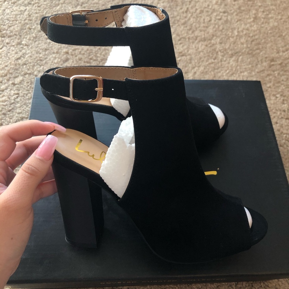 Black Suede Peep-Toe Booties